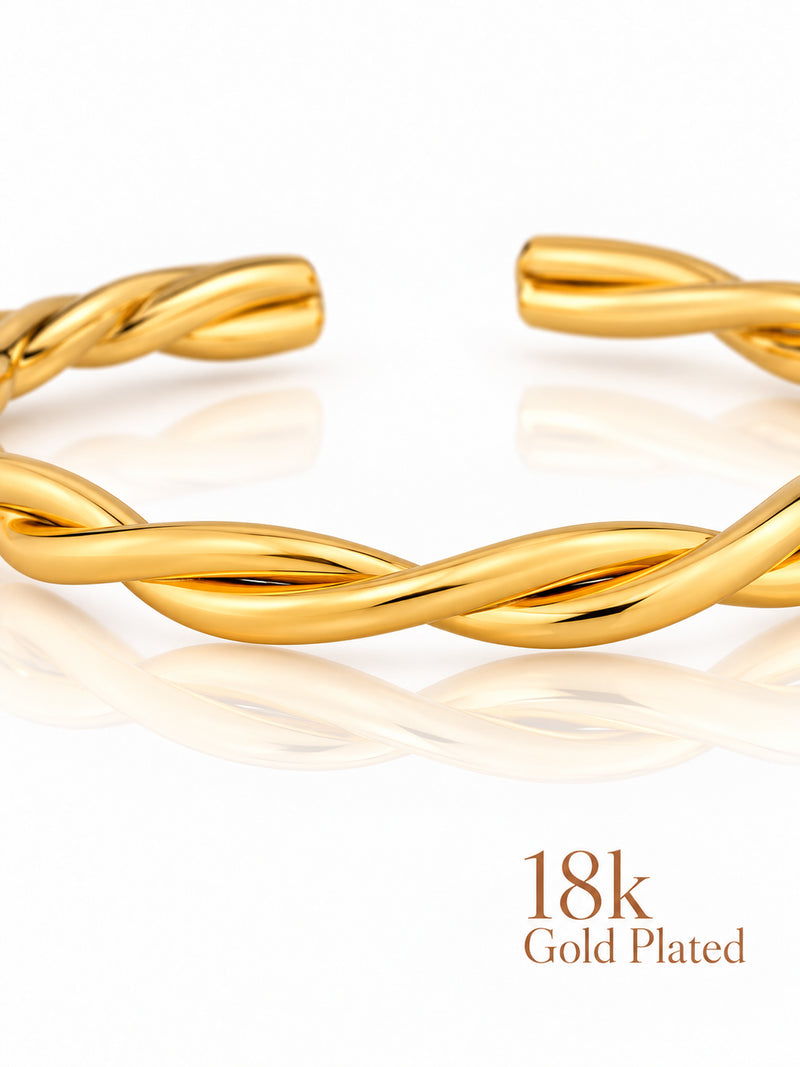 Twisted Golden 18K Gold Plated Bracelet — closeup view