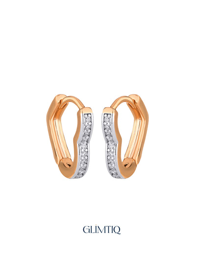 Pair of Two Tone Curve 18K Rose Gold Plated Hoops, studio view